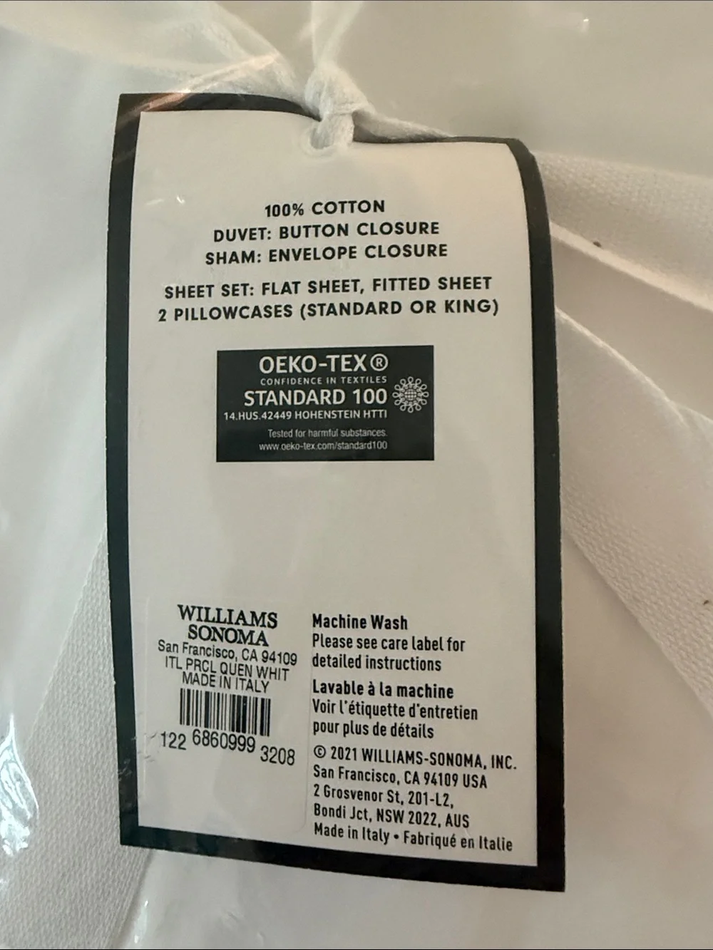 Williams Sonoma White Full/Qeen Duvet Cover 88x92